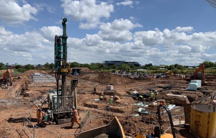 Borehole drill rig for the Kensa heat pumps at Ashton Rise