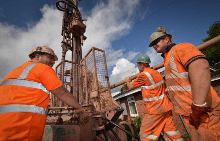 Borehole drill rig for ground source heat pumps